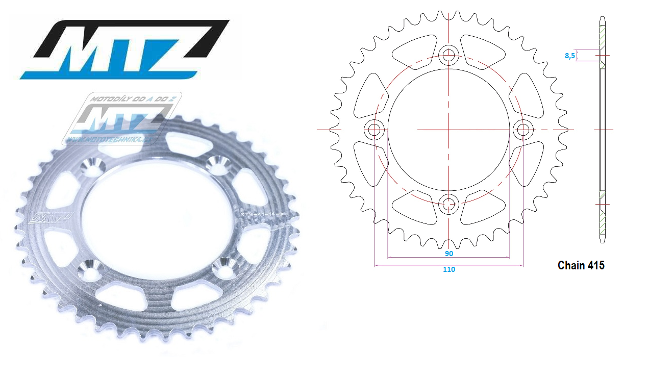 Rozeta reťazová (prevodník) Dural KTM50-39zubov MTZ - KTM 50SX/14-23 + SX-E 5/20-23 + Husqvarna TC50/17-23 + Gas gas mc50 2022-2023