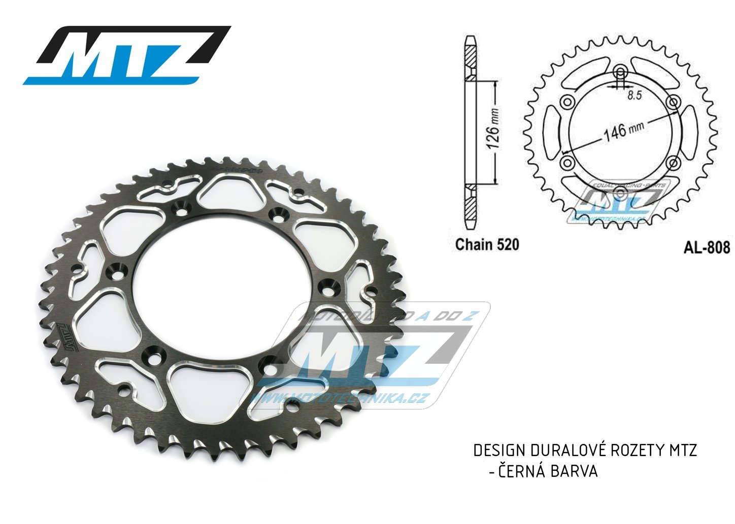 Rozeta reťazová (prevodník) Dural 0808-50zubov MTZ čierna - Suzuki RM125 / 80-11+RM250 / 82-12+RMX250 / 89-00+RMZ250 / 07-20+RMZ450 / 05-20+RMX45 / 01-07+DR350 / 96-99+DRZ400S / 00-20+DRZ400E / 00-07 + Kawasaki KLX400R / 03-04
