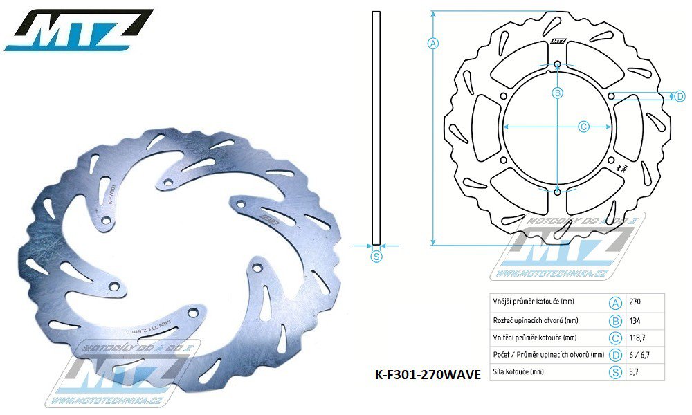Kotúč brzdový MTZ - zubatý desing "Wave" (vnnútorný priemer 270mm)