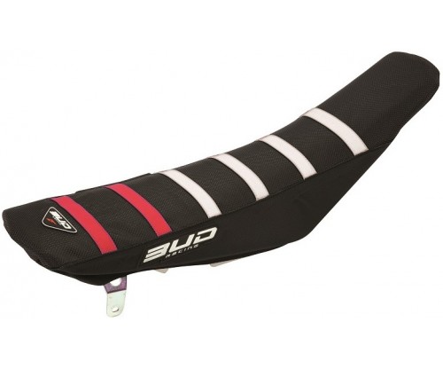 Poťah sedla BudRacing KTM SX/SXF 16-18, EXC-EXCF-XC-XC/F 250-500 17-18 black/red and white stripes