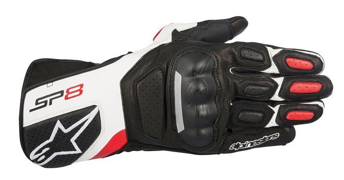 Rukavice dámske kožené Alpinestars SP-8 V2 - čierno-bielo-červené