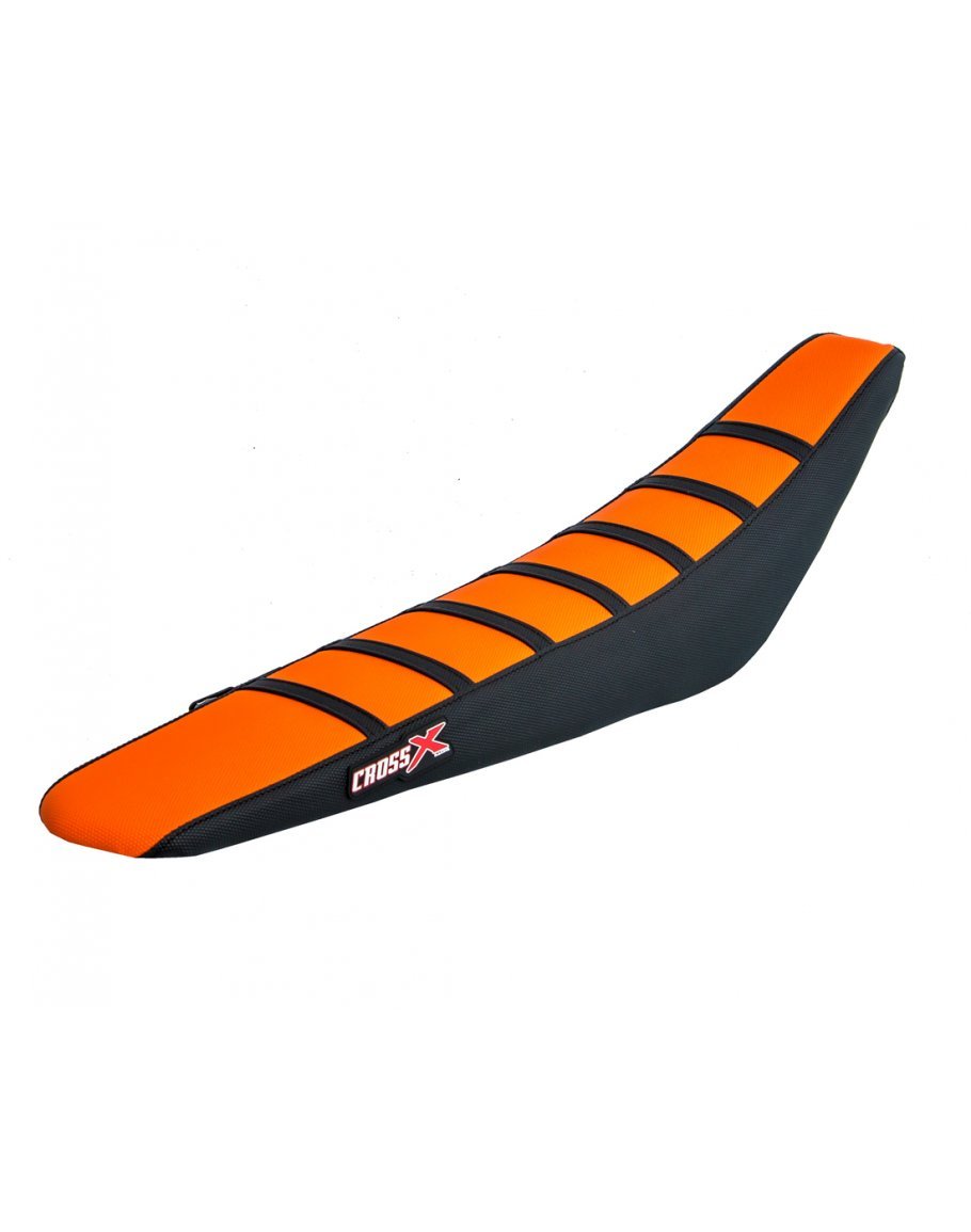 Poťah sedadla CrossX stripes KTM SX/SXF/XCF 2019-2022, EXC-EXCF-XC 2020-2023 oranžová/čierna/čierna