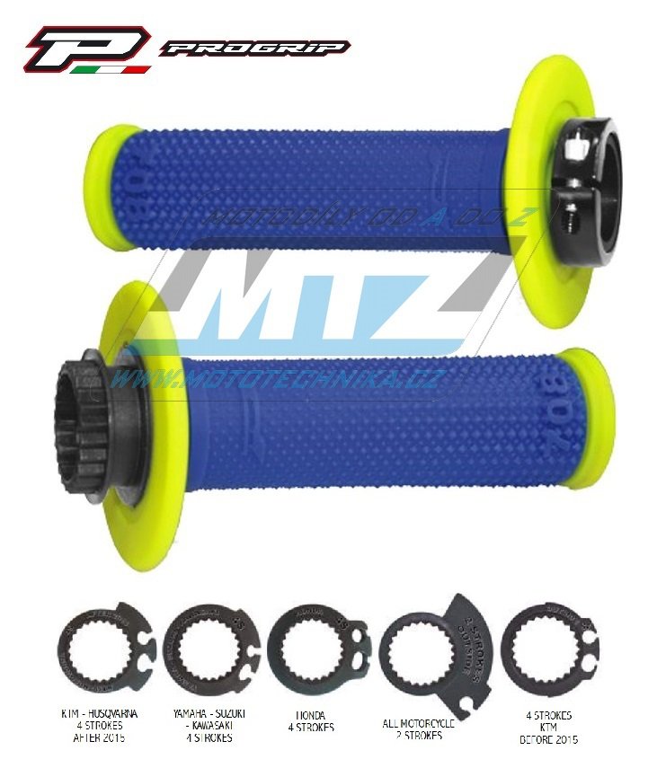 Rukoväte / Gripy Progrip 708 LOCK-ON 2takt + 4takt (ODI SCS) vrátane 5 nástavcov - modro - žlté