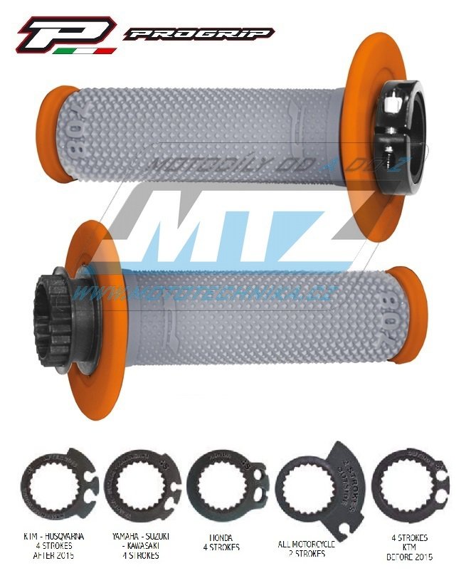 Rukoväte / Gripy Progrip 708 LOCK-ON 2takt + 4takt (ODI SCS) vrátane 5 nástavcov - šedo-oranžové