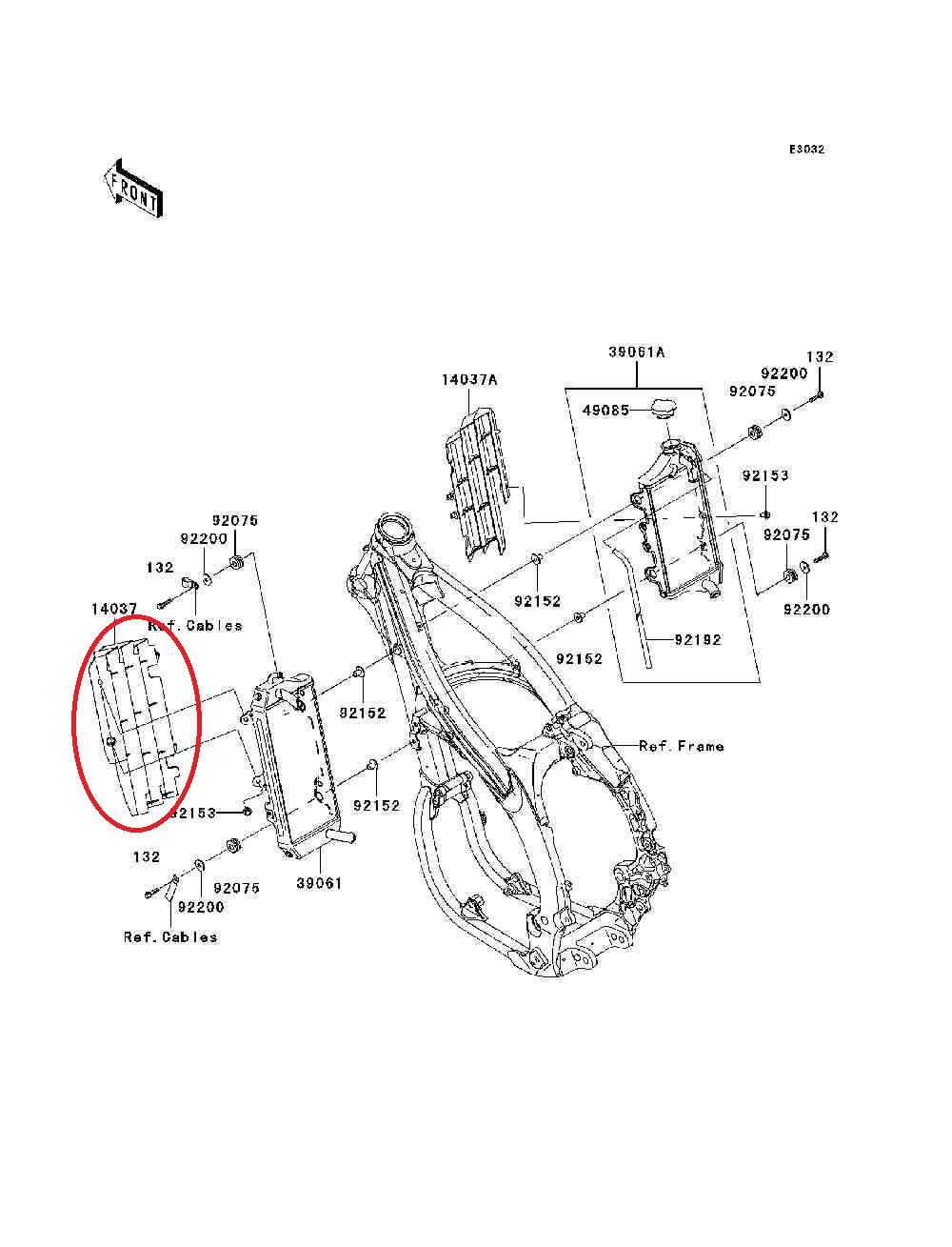 Mriežka chladiča KXF 450 140370037RZ, SCREEN,RH,WHITE KX450F 2006-2008 + KLX450R 2008, Kawasaki oem parts Ľavá