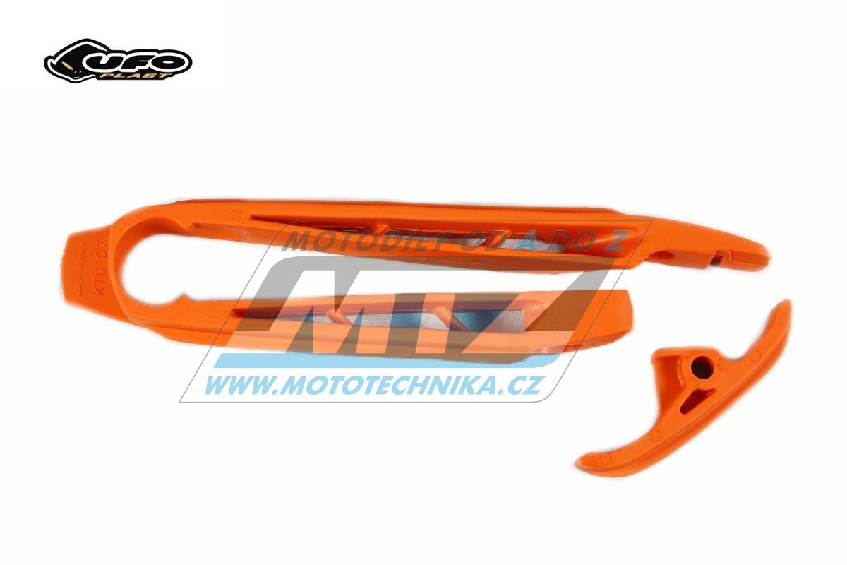 Lízatko reťaze KTM 125+144+150+250SX / 07-10 + 250+450SXF / 07-10 + 125+200+250+300EXC / 08-11 + 250+400+450+530EX 250+300 + FE390+450+570 / 09-12 - farba oranžová lýzatko na kyvku + spodné