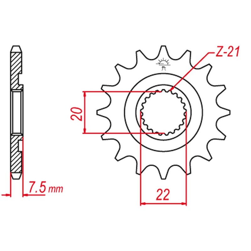 Grosskopf, predné reťazové koliesko, 2120 14 Honda CRF 250 X '04-'09, CRF 250 R '04-'16 (+1) (E343-14) (JTF1323.14) 14 zubové