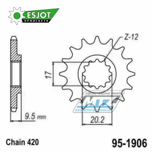 Koliesko reťazové (pastorok) 1906-14zubov ESJOT 50-13019-14 - KTM 65SX / 98-23 + 60SX / 98-01 + Husqvarna TC65 / 17-23 + Gas-Gas MC65