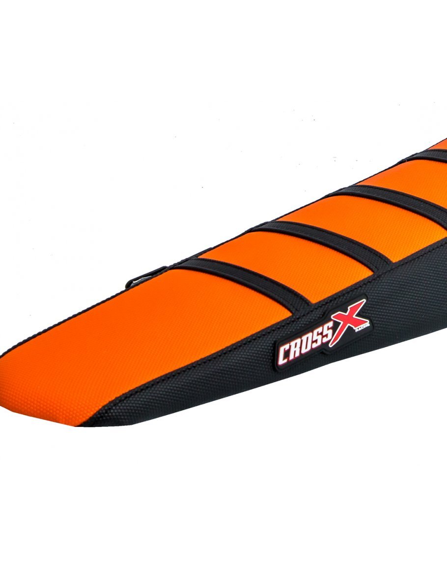 Poťah sedadla CrossX stripes KTM SX/SXF/XCF 2019-2022, EXC-EXCF-XC 2020-2023 oranžová/čierna/čierna