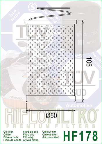 Filter olejový HF178 (HifloFiltro) - Harley Davidson KH+XL+XLH+XLCH 883+FL+FLH+FX 74ci + FLH Electra Glide + FLHS Šport Glide + FX Super Glide + FXE Super Glide + FXEF Fat Bob + FXS Low V-Twin