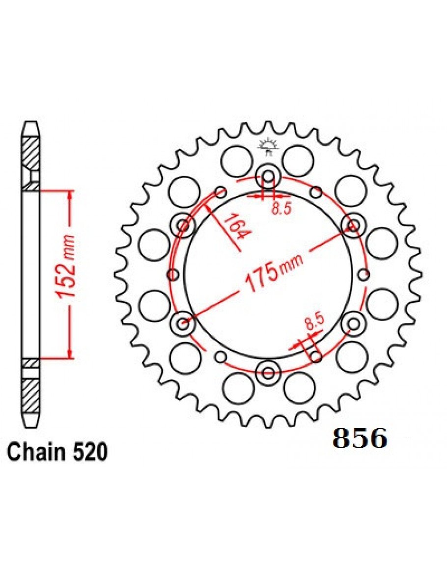 Rozeta ocelová PRO-X (prevodník) -Yamaha YZ100+YZ125+YZ250+YZ465+YZ490 +DT200R+DT250MX+DT400MX+IT175+IT200+IT250+IT400+IT465+IT490+TT350 +WR250+WR500+ Kreidler 170 Mustang Utility
