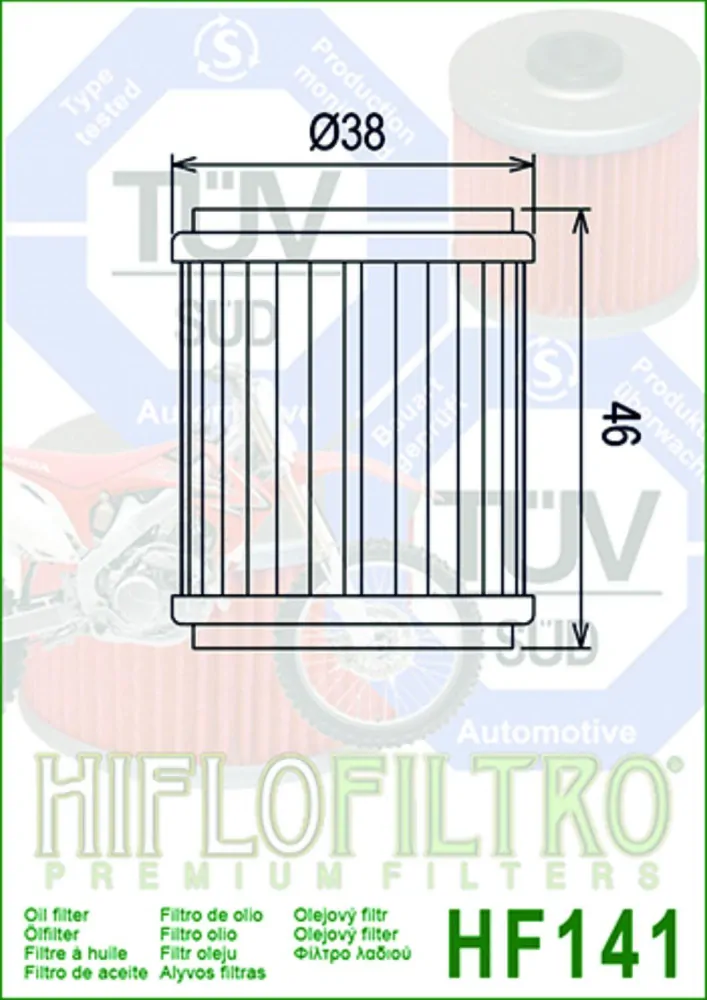 Filter olejový HF141 (HifloFiltro) - Yamaha YZF250 + YZF450 + WRF250 + WRF450 + VP125 X-City + WR125X + WR125R + Beta 125RR + Fantic 125 Caballero + Gas-Gas 25 Skycruiser + Rieju 125 Marathon + TM MX/EN 250+300+450+530