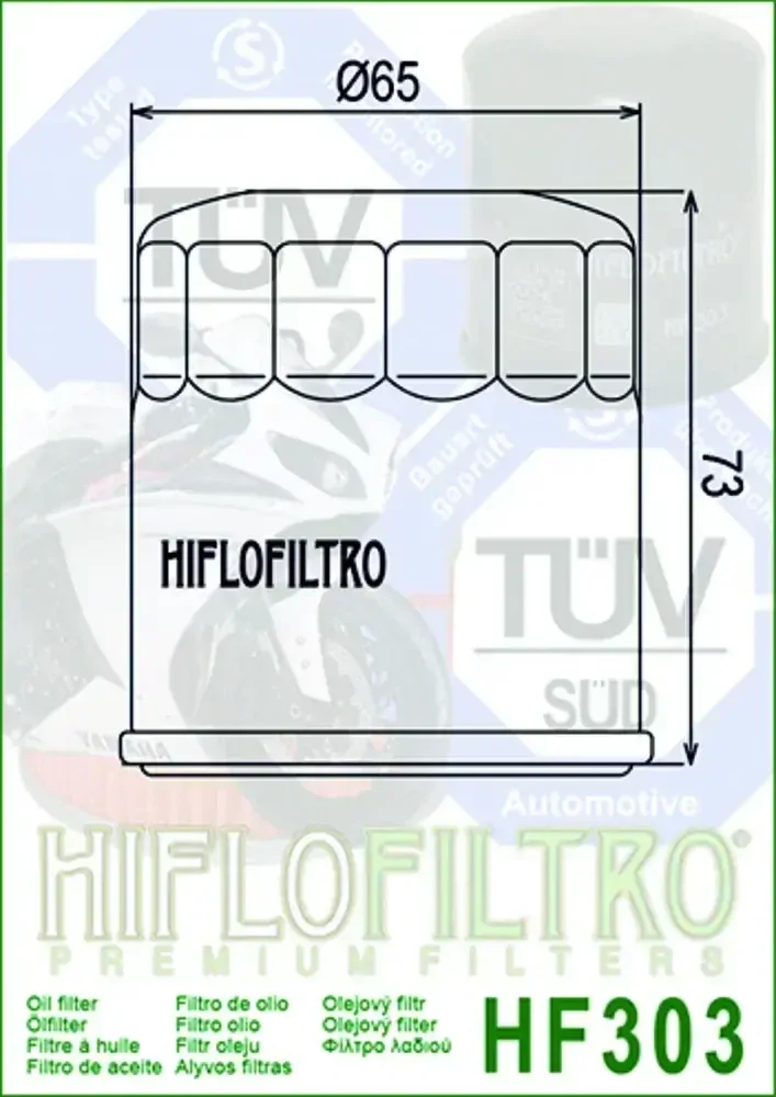 Filter olejový HF303 (HifloFiltro) čierny -  Access 450 + Bimota 1000 + Honda 40hp + CB400+CBR1000+VT1100 + Kawasaki KVF400 Prairie+ Jet Ski STX+KLF400 + ZX600 + Z1000 + Polaris 400 Ranger+500 Sportsman + Yamaha YFM660 Grizzly+FX Cruiser+YZF-R1
