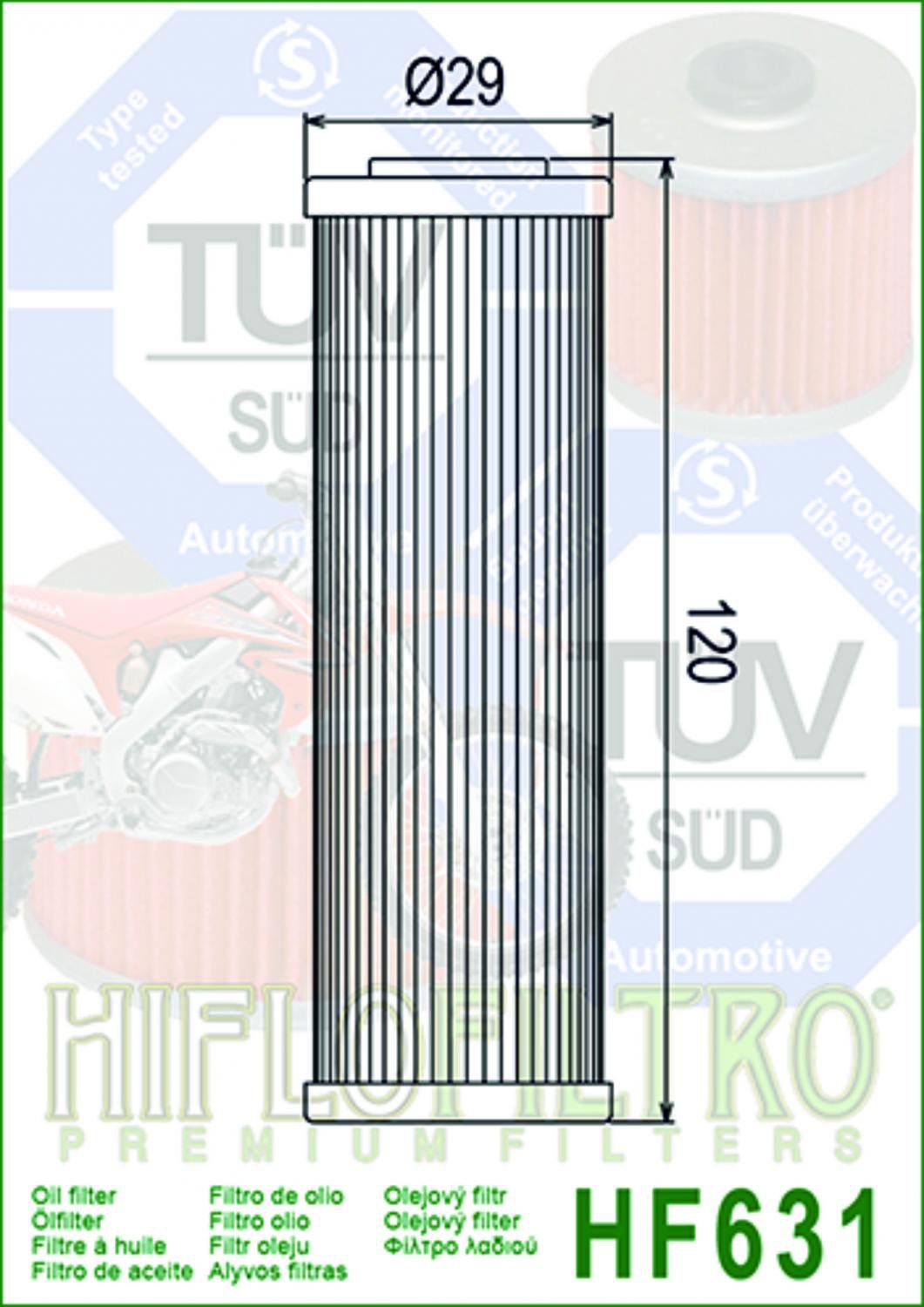 Filter olejový HF631 (HifloFiltro) - Beta RR350+RR390+RR400+RR430+RR450+RR480+RR498+RR520 + RS500 / 10-21
