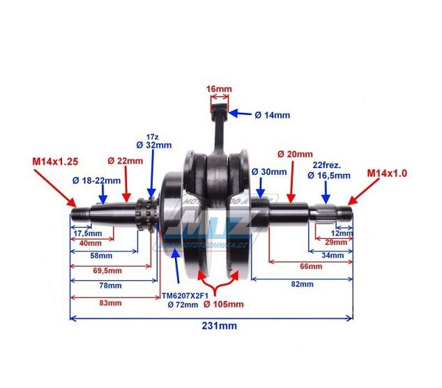 Kľukový hriadeľ Honda CBF125+CBF150 + CRF150F / 06-17 + SDH150