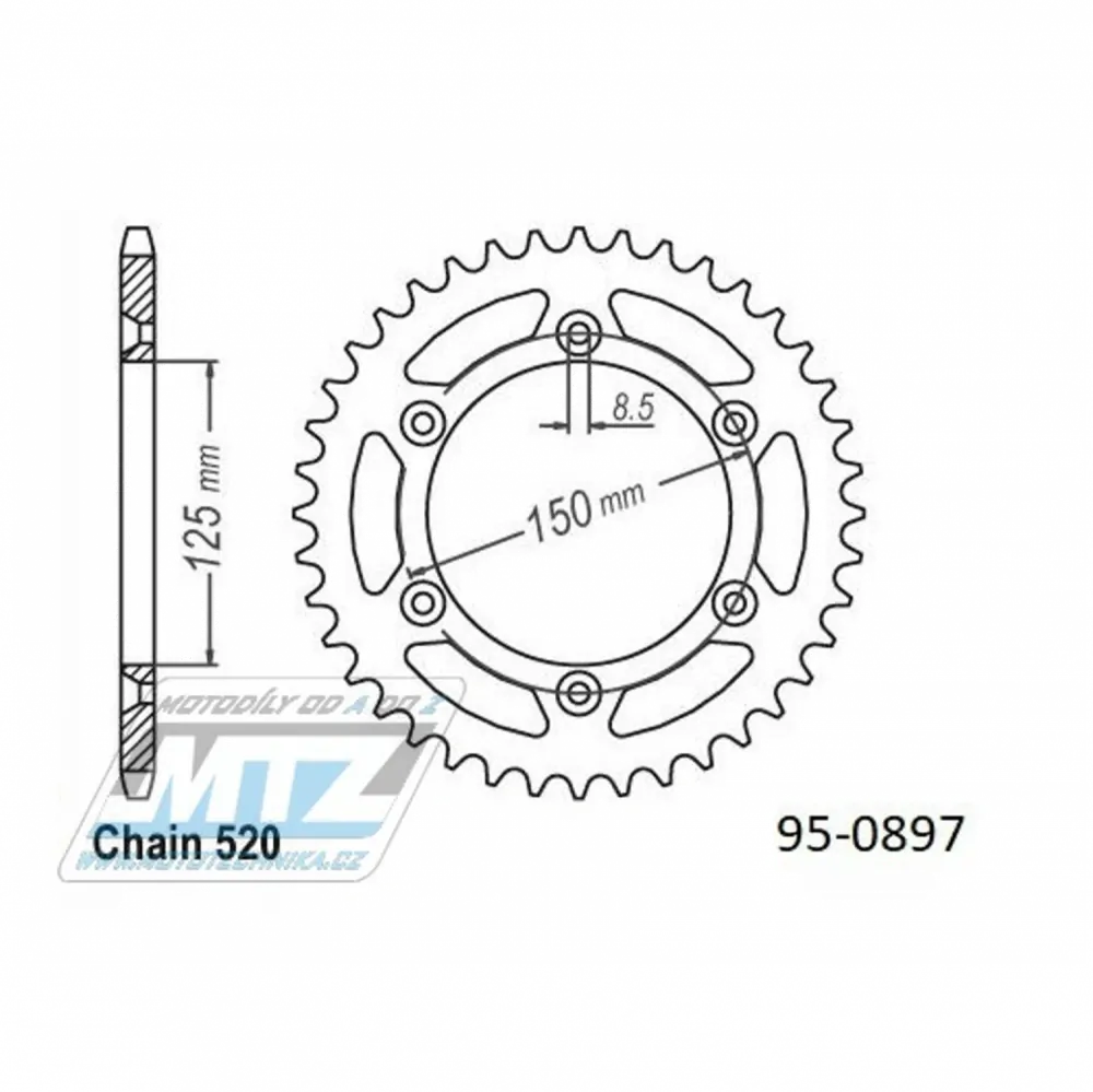 Rozeta reťazová (prevodník) Dural 0897-49zubov ESJOT 53-32065-49WO biela - KTM 125SX+250SXF+ 360EXC+400EXCF+300XC+450XCF+440MX+790 Adventure+620 EGS+690 Duke+125LC2+ 350LC4+525SMR+690SMC + Husaberg TE250+FC350+FE450+FS450+FX450 + Husqvarna FC250 +FE501